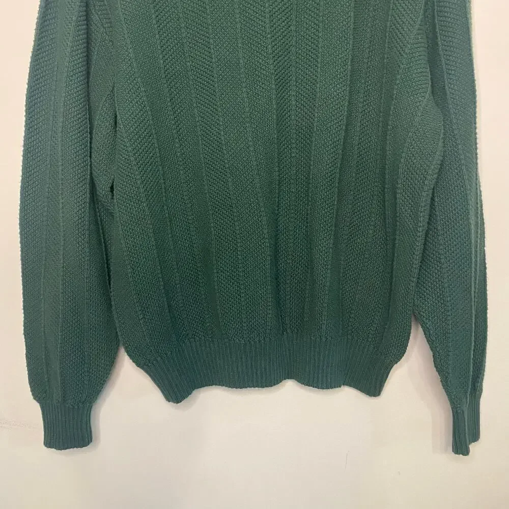 Mens US Polo Assn Green Thick Cable Knit Pullover Sweater Preppy Crew Neck Large
